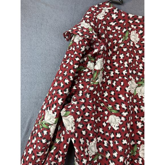 Eloquii Rust Beige Black Leopard Print Long Puff Sleeve Floral Dress Size 20 - Picture 7 of 9